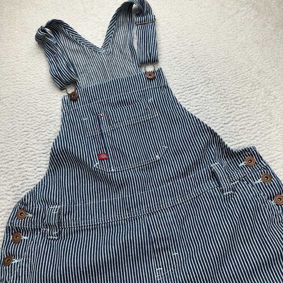 Dickies Hickory Striped Navy & White Bib Overalls size Small Womens/Unisex - Picture 2 of 16